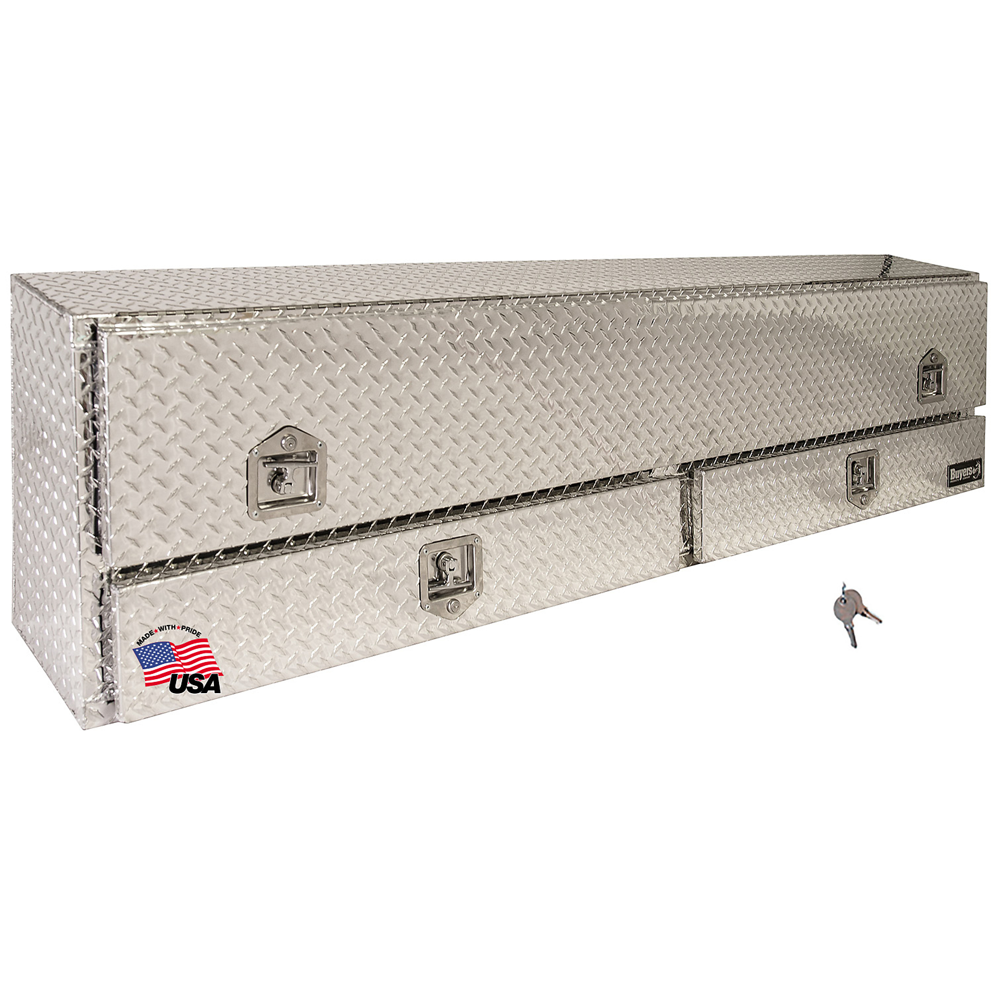 Buyers Products, 21x13x88 Aluminum Top Sider Contractor Truck Box, Width 88 in, Material Aluminum, Color Finish Diamond Plate Silver, Model# 1705651